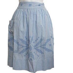 Half Apron Blue White Gingham Cross Stitch Vintage 1950s Handmade Pocket